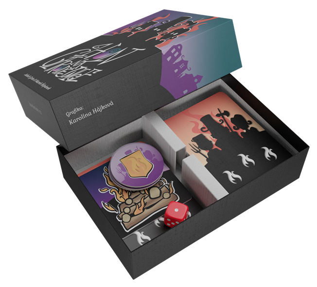 Rozložené komponenty hry na stole.